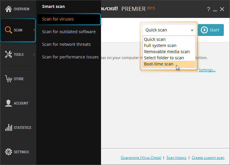 run avast boot scan from command prompt