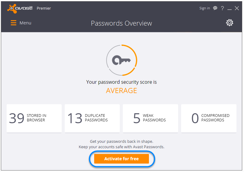 avast passwords activation code 2016