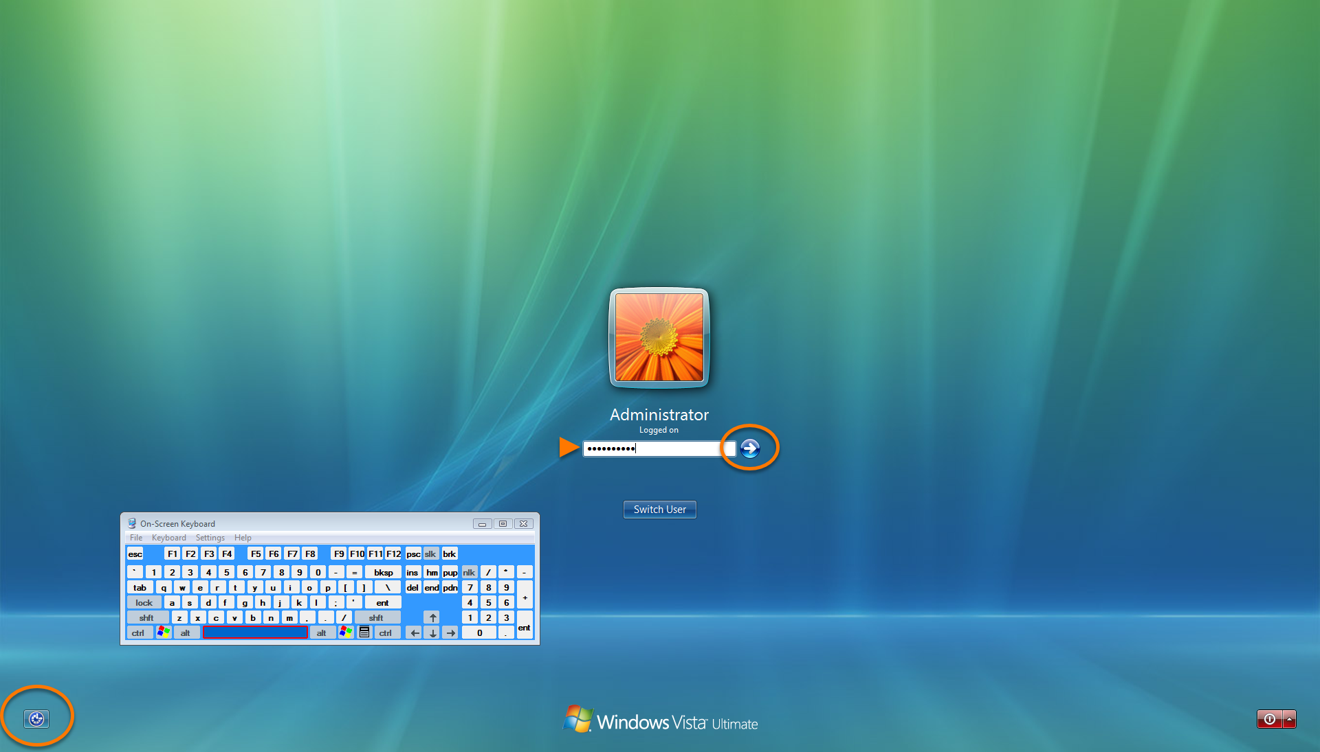 windows vista on screen keyboard