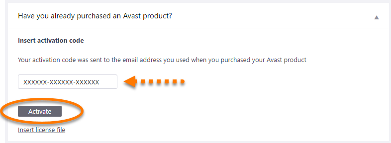 insert activation code for avast