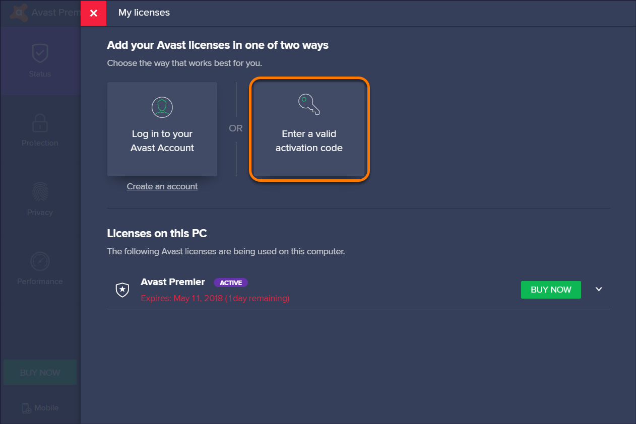 how to enter activation code for avast