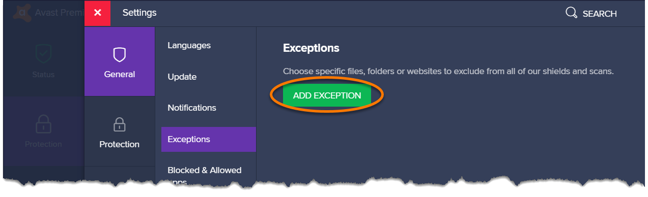 avast set exclusions