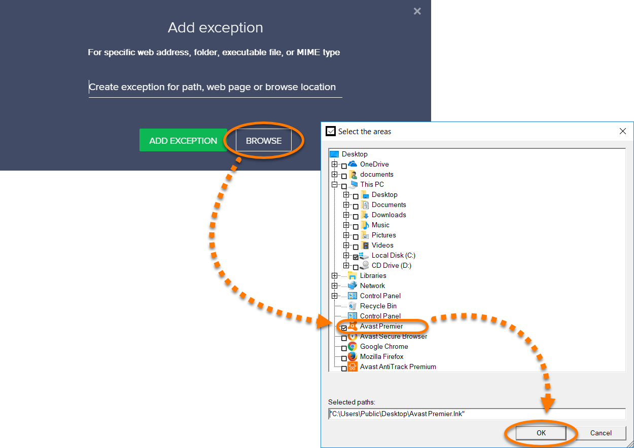 add an exception in avast