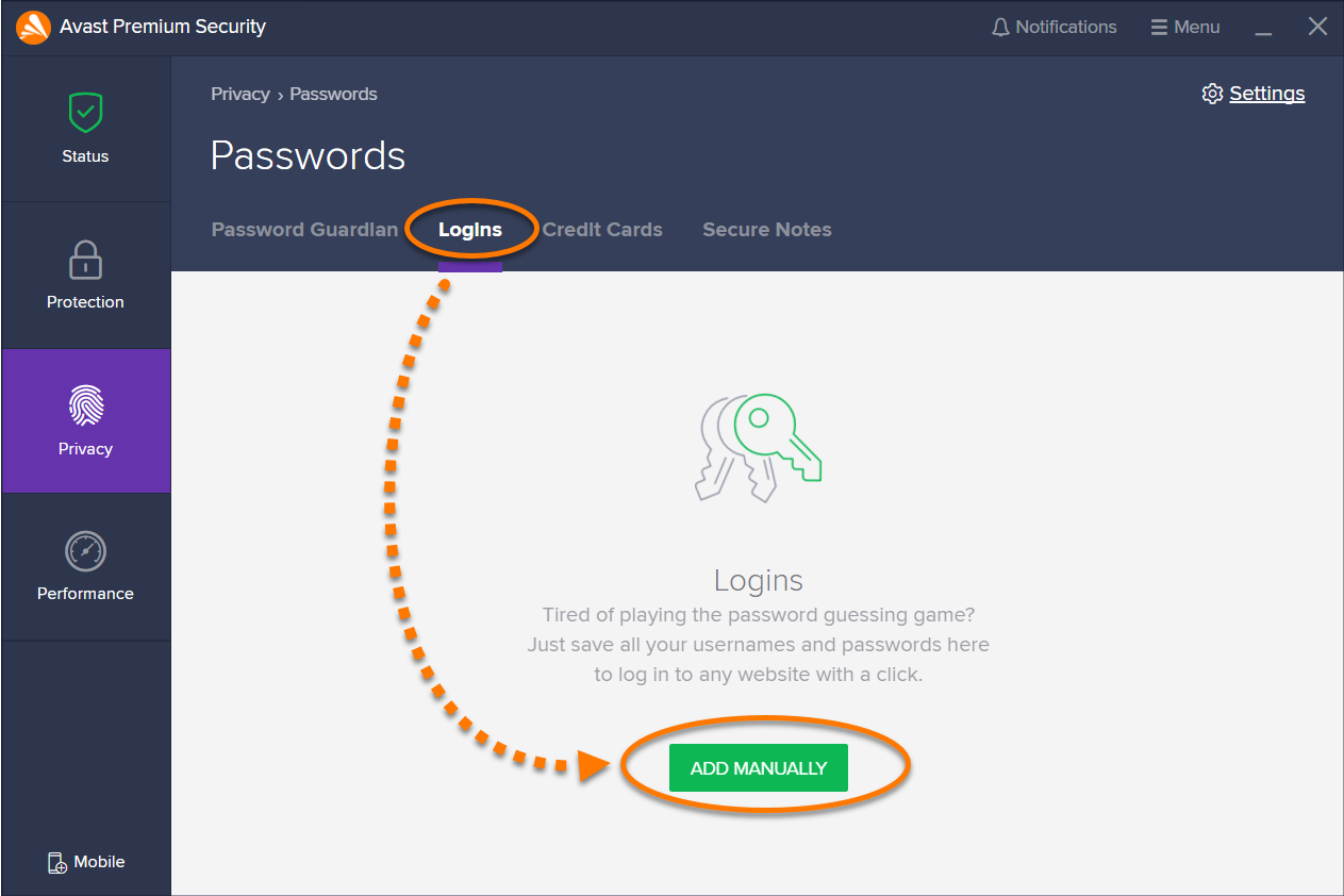 avast password