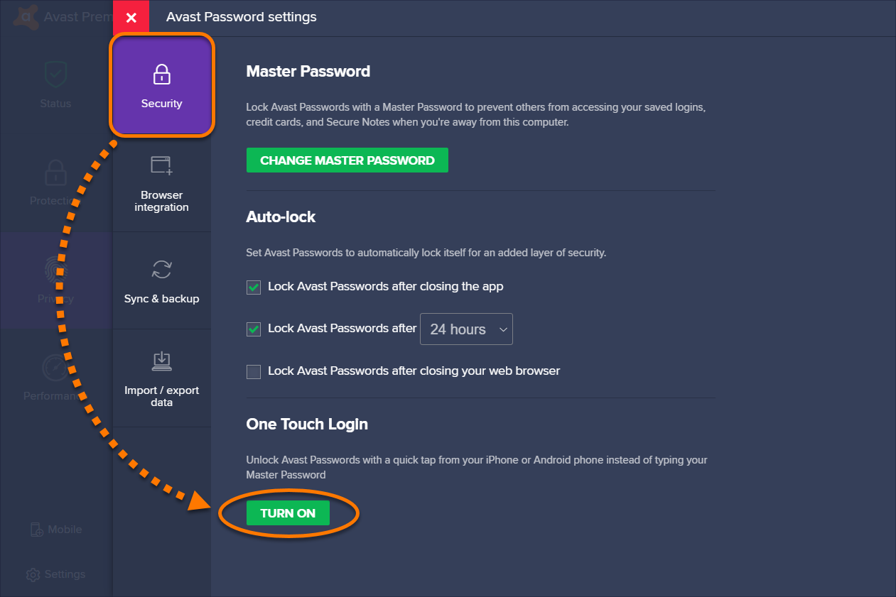 how to reset avast password on android