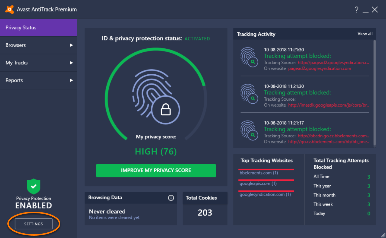 avast slowing down browser