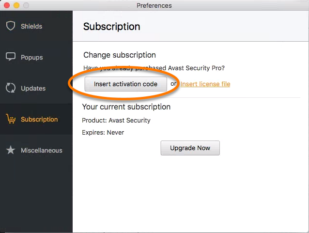 how to insert licence key in avast