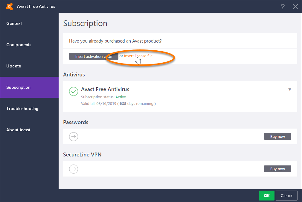 avast secureline license unable to insert