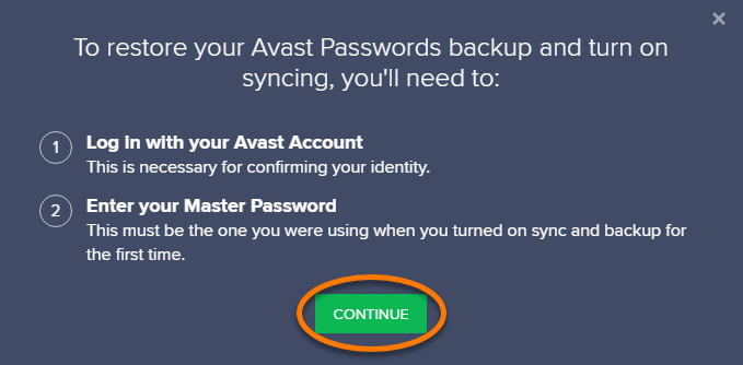 need to reset avast password