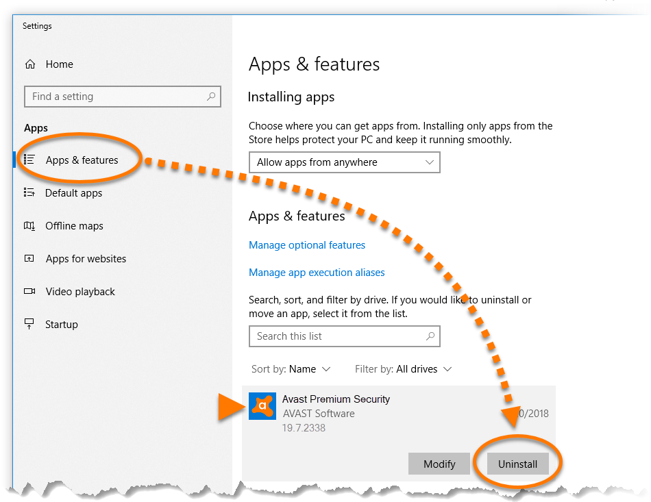 how to uninstall avast antivirus program from xp