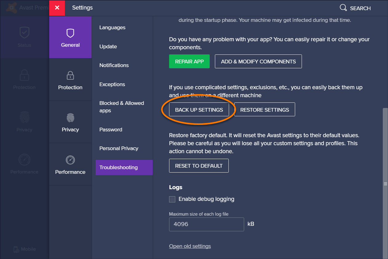 Backing Up And Restoring Customized Settings In Avast Antivirus