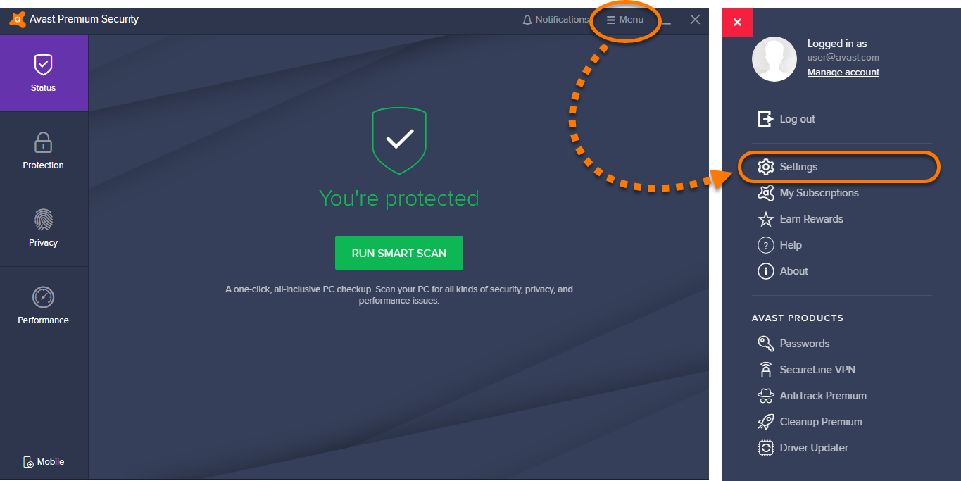 Avast ui