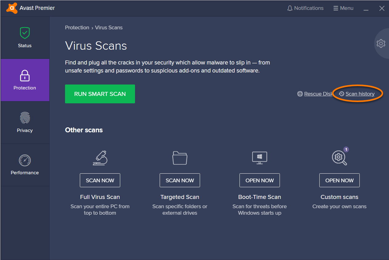avast full virus scan how long