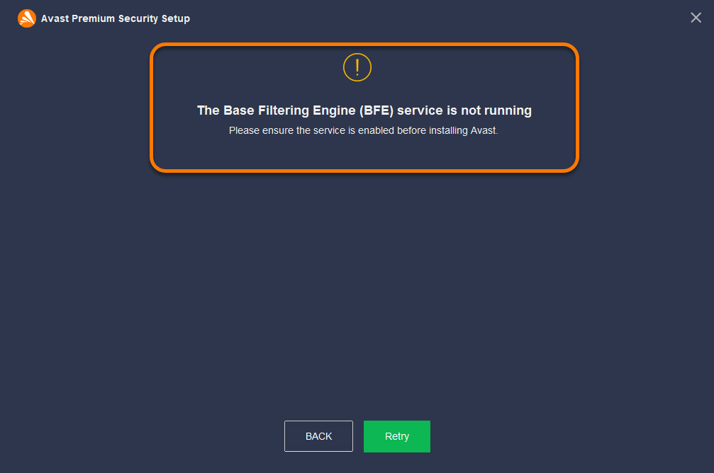 Troubleshooting The Base Filtering Engine Bfe Service Is Not Running Error During Installation Of Avast Antivirus Avast