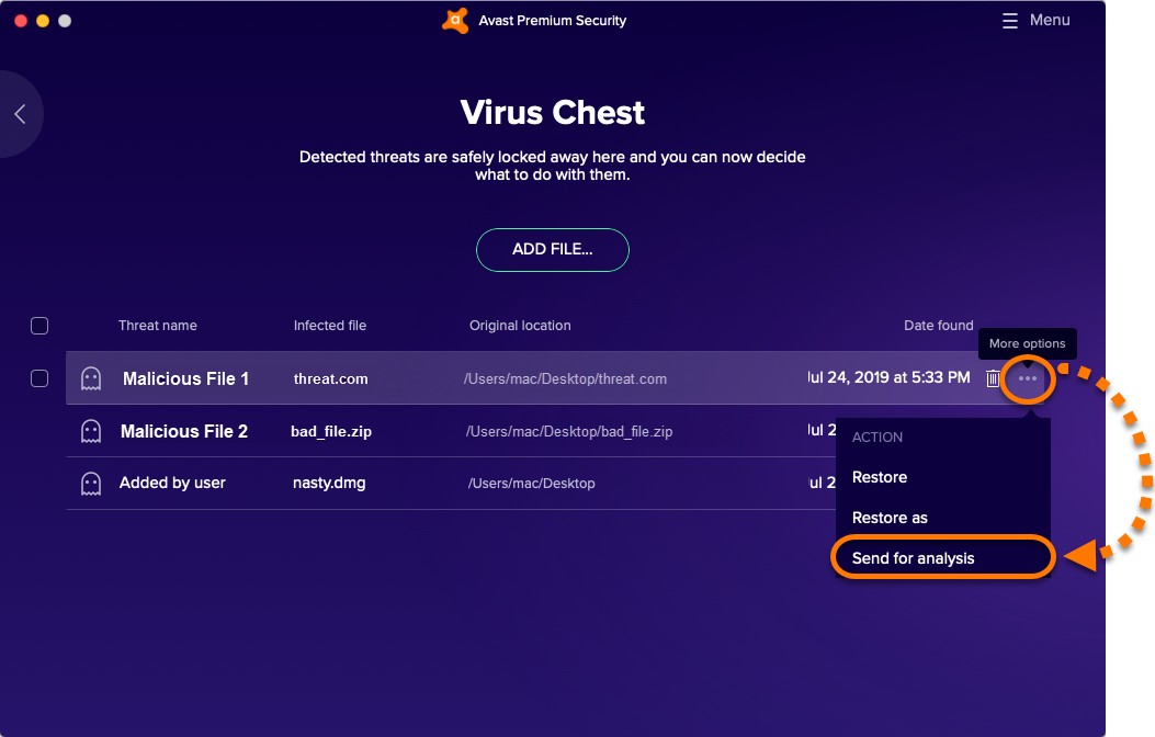 avast virus chest restore file