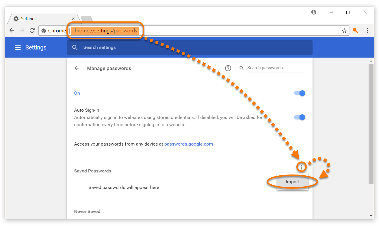 export google chrome bookmarks settings passwords