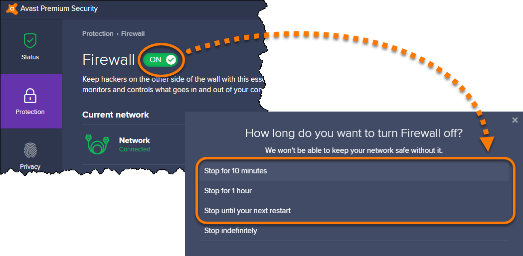 Disable an Avast Firewall