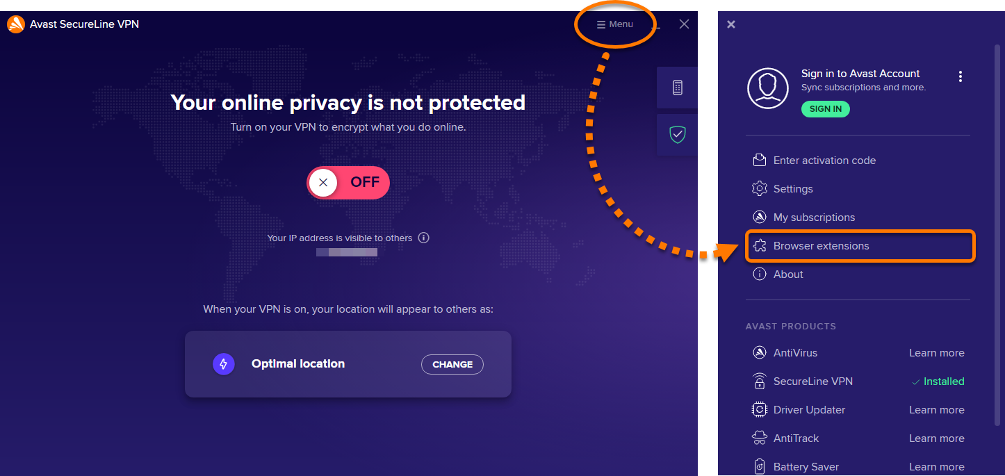 Installing the Avast SecureLine VPN browser extension on Windows Mac Avast