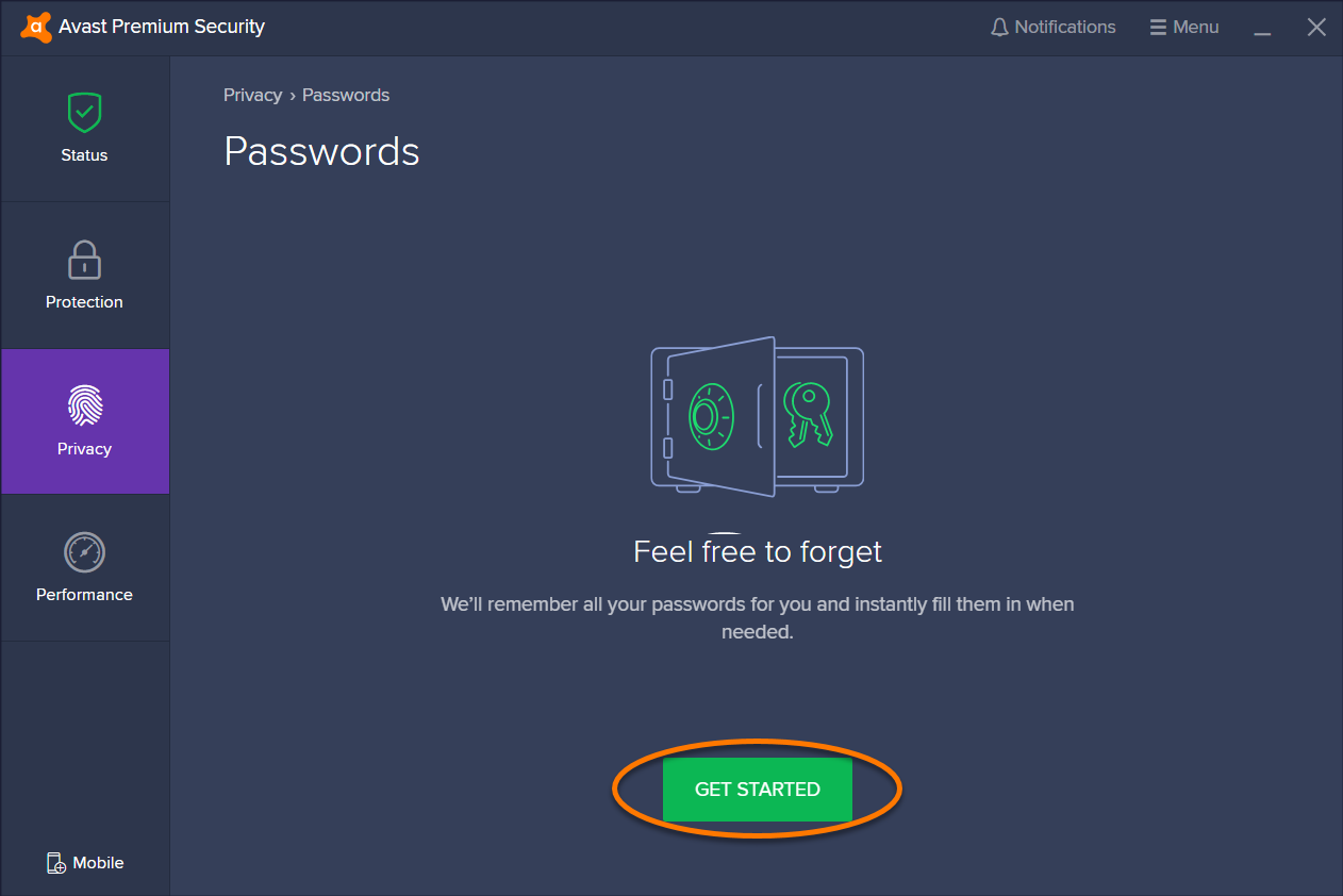 stop avast passwords