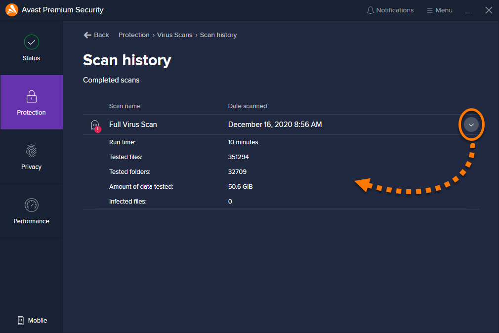 avast report file scan location