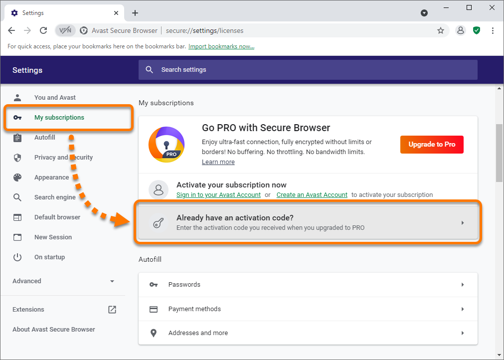 How to activate Avast Secure Browser Pro Avast