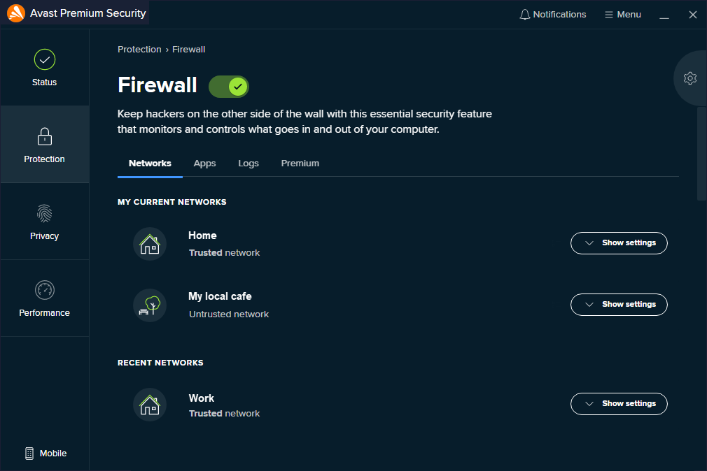 avast firewall settings ports
