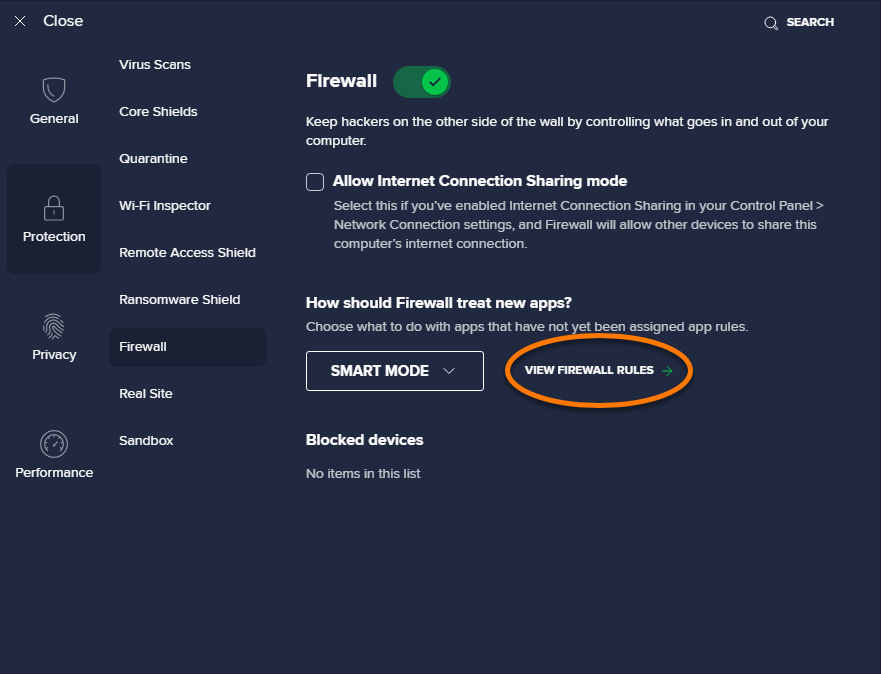 how to change avast firewall settings for att microcell