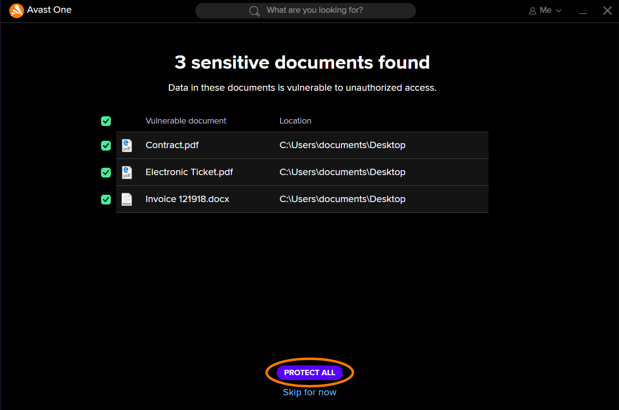 how does avast protect sensitive documents