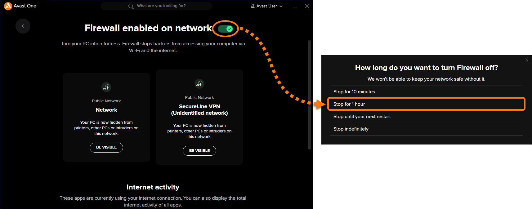 how to temporarily disable free avast firewall