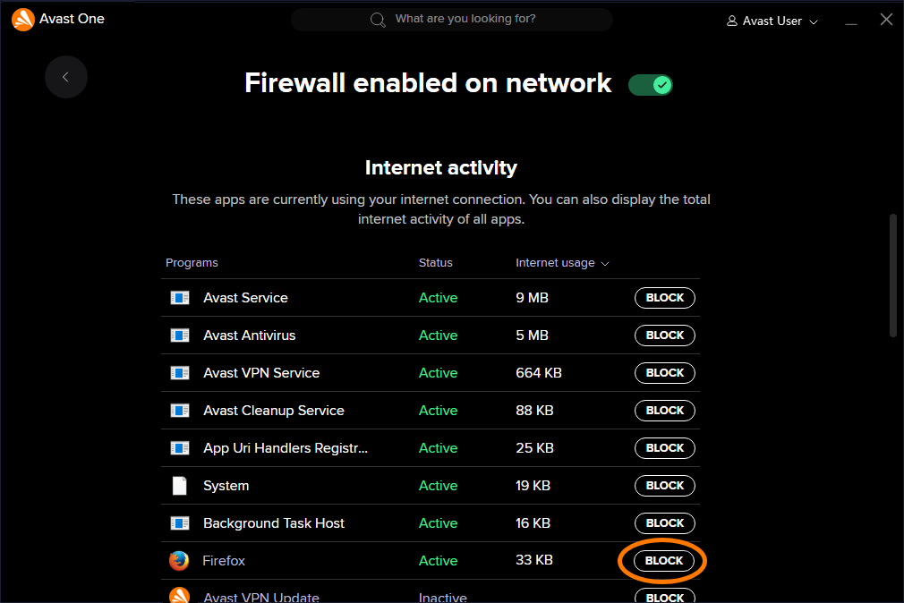 firewall avast blocking sites