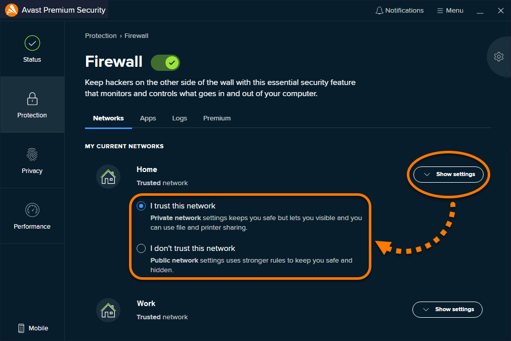 avast firewall blocking network share