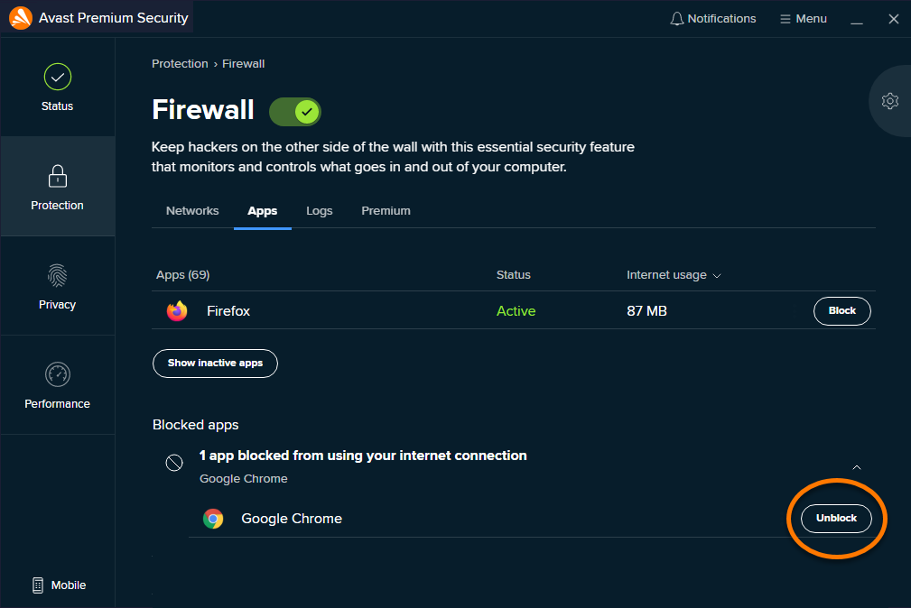 firewall avast blocking sites