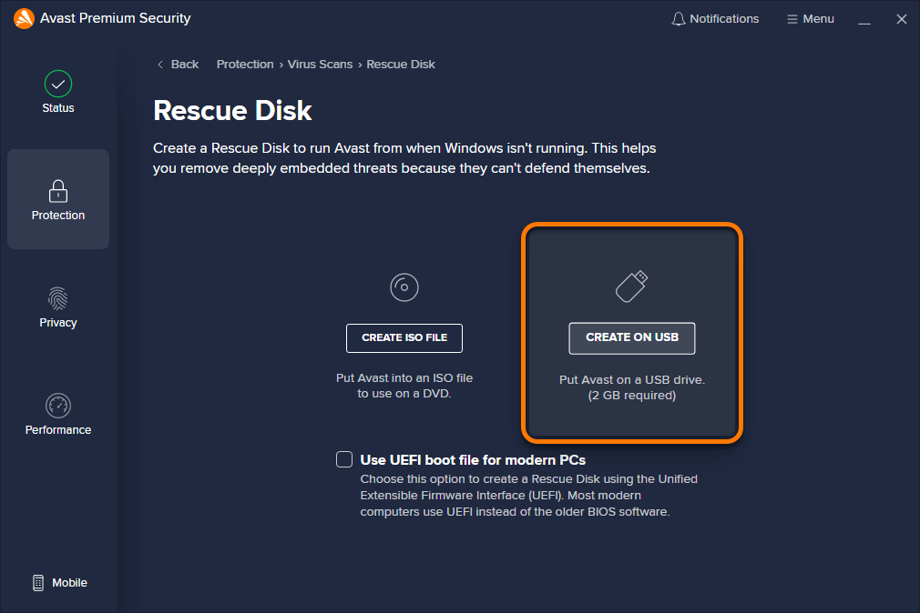 to use Rescue in Avast |