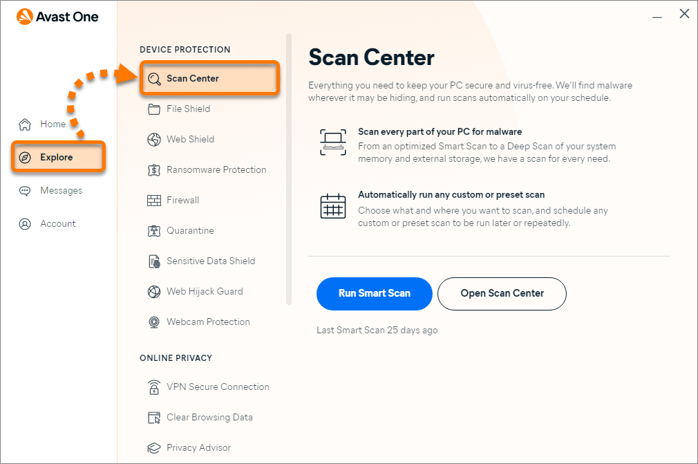How to scan for viruses with Avast One Avast
