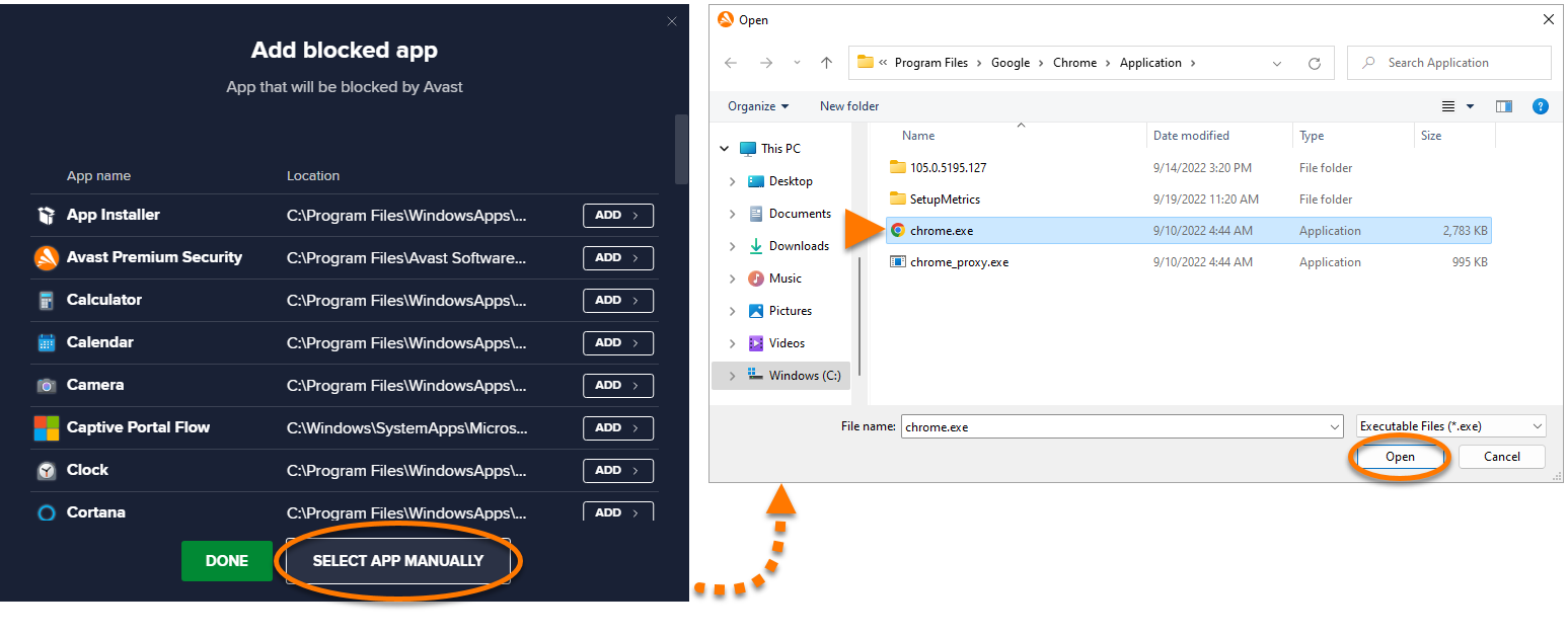 Using the Blocked and Allowed apps settings screen in Avast Antivirus Avast