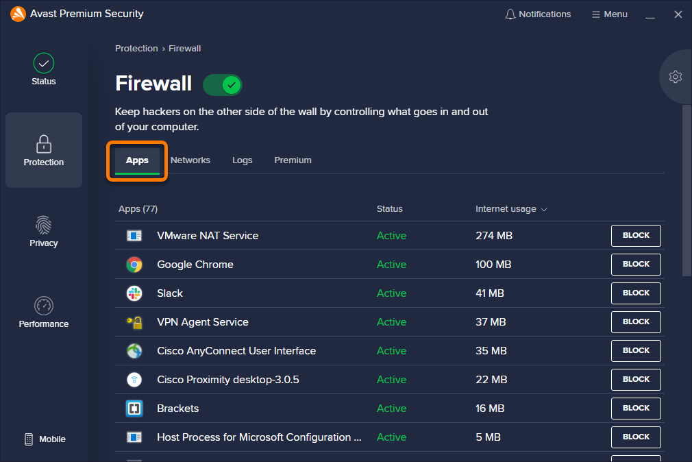 how do i unblock mailbird in avast firewall