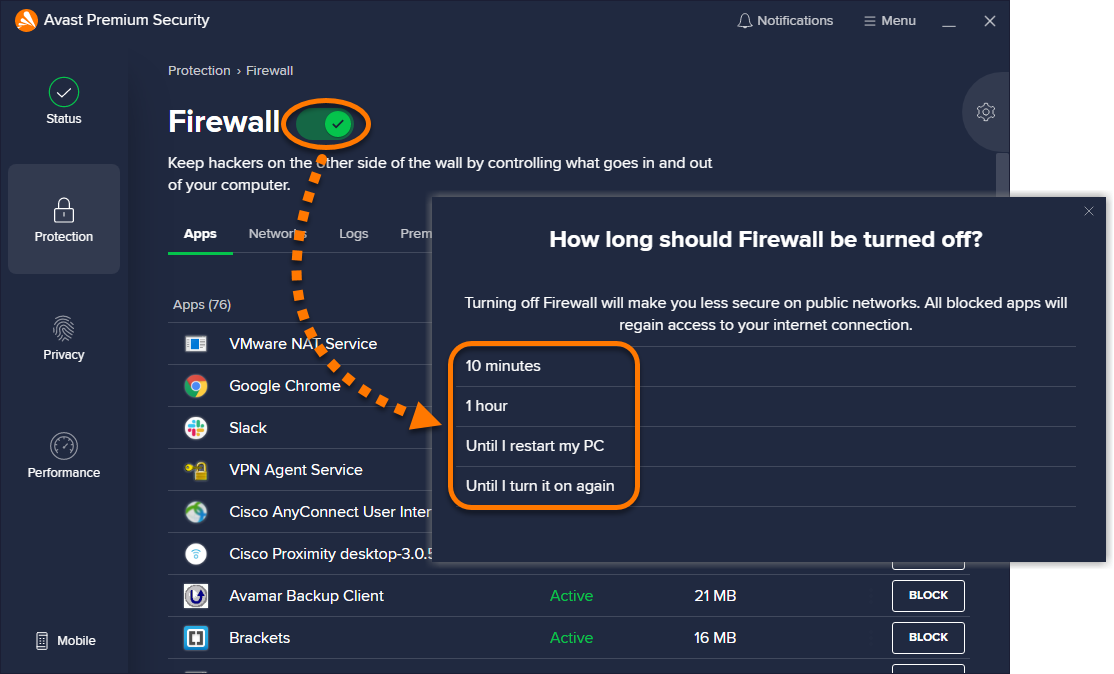 Har Avast Free en brannmur?