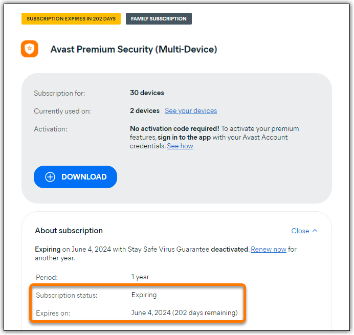 Annullare il rinnovo di un abbonamento tramite l'Account Avast