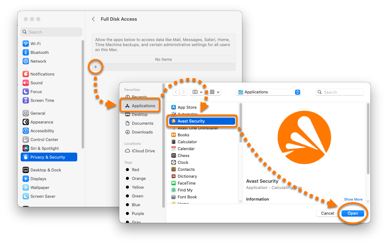 Предоставление всех разрешений для защиты в macOS | Avast