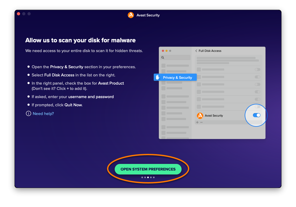 Предоставление всех разрешений для защиты в macOS | Avast