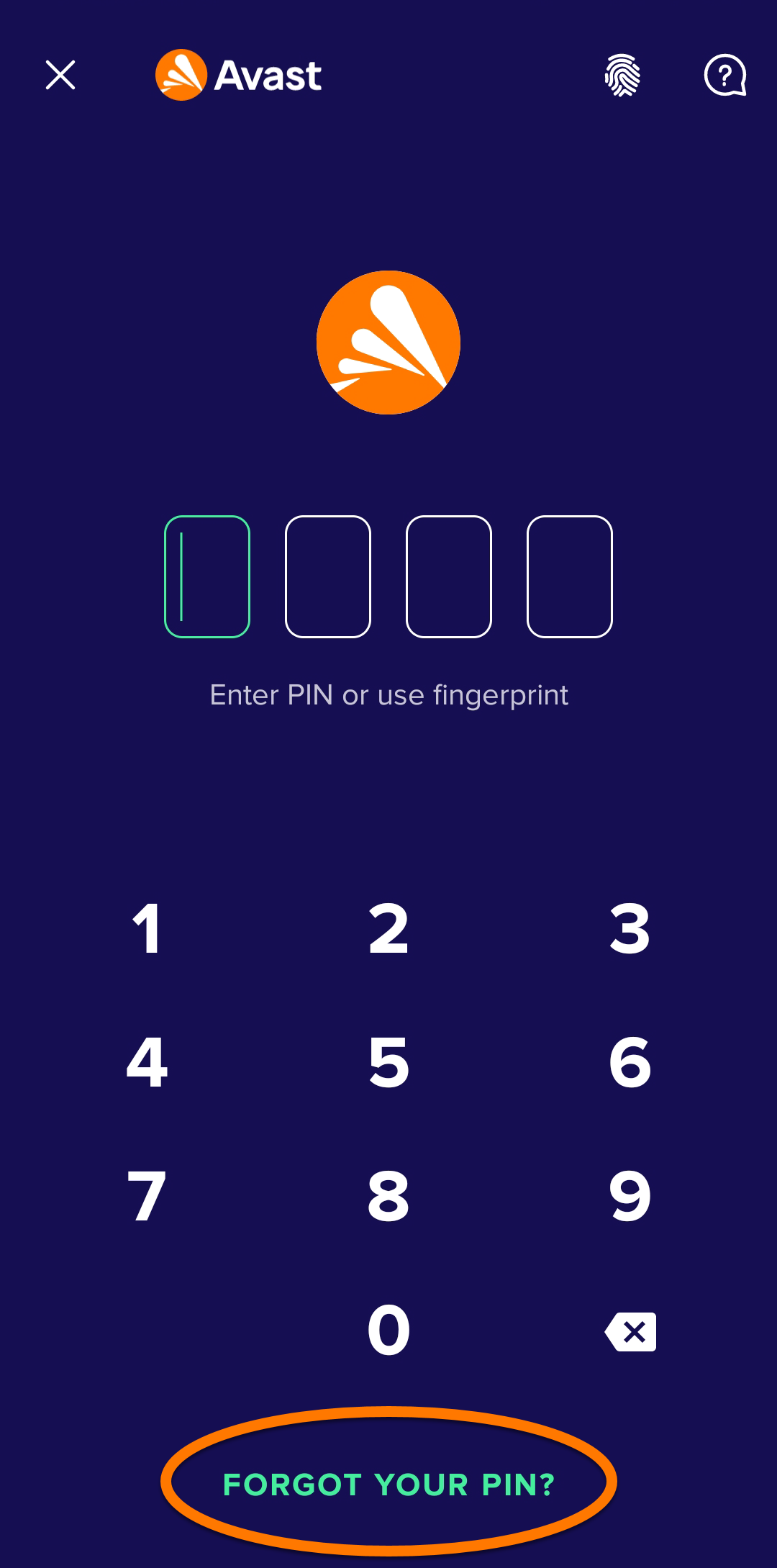 Сброс PIN-кода компонента «Блокировка приложений» в Avast Mobile Security